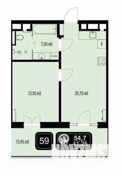 1-к квартира, вторичка, 55м2, 4/9 этаж