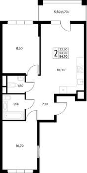 2-к квартира, вторичка, 55м2, 6/8 этаж
