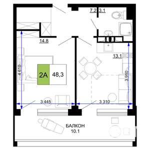 2-к квартира, строящийся дом, 48м2, 6/9 этаж