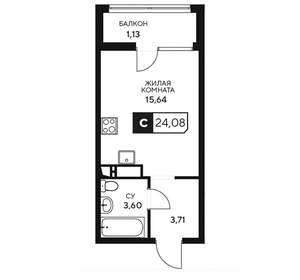 Студия квартира, вторичка, 24м2, 3/20 этаж