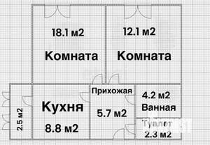 2-к квартира, вторичка, 54м2, 1/8 этаж