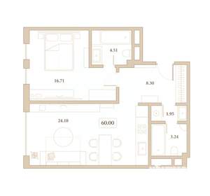 1-к квартира, вторичка, 60м2, 7/7 этаж