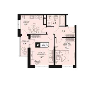 2-к квартира, вторичка, 50м2, 11/15 этаж