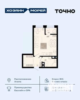 Студия квартира, вторичка, 33м2, 8/8 этаж