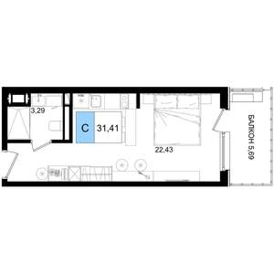 1-к квартира, строящийся дом, 31м2, 4/8 этаж