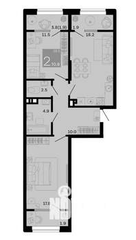 2-к квартира, вторичка, 71м2, 8/12 этаж