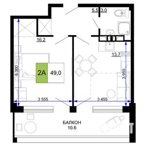 2-к квартира, строящийся дом, 49м2, 5/9 этаж