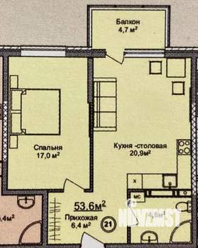 1-к квартира, вторичка, 54м2, 3/7 этаж