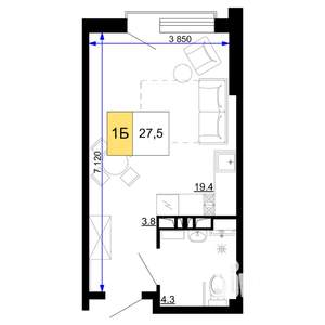 1-к квартира, вторичка, 28м2, 3/9 этаж