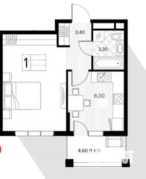 1-к квартира, вторичка, 35м2, 4/6 этаж