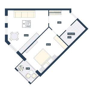 1-к квартира, вторичка, 50м2, 8/9 этаж