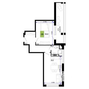 2-к квартира, строящийся дом, 59м2, 4/9 этаж
