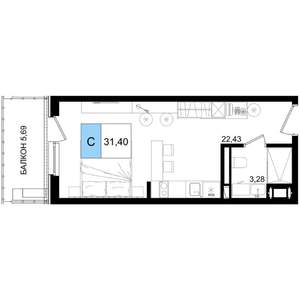 Студия квартира, вторичка, 31м2, 6/9 этаж