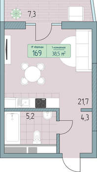 1-к квартира, вторичка, 44м2, 8/9 этаж
