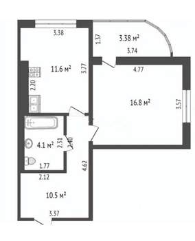 1-к квартира, вторичка, 46м2, 9/9 этаж