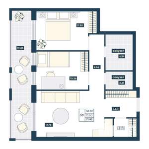 2-к квартира, вторичка, 72м2, 6/9 этаж