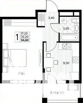 1-к квартира, строящийся дом, 35м2, 5/8 этаж