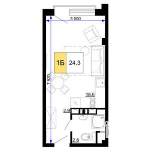 1-к квартира, строящийся дом, 24м2, 8/9 этаж