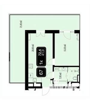 1-к квартира, вторичка, 72м2, 5/9 этаж