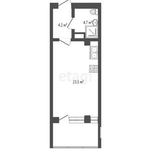 Студия квартира, сданный дом, 41м2, 4/7 этаж