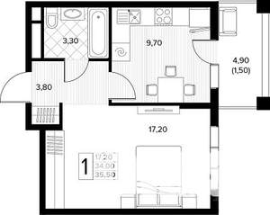 1-к квартира, строящийся дом, 36м2, 2/8 этаж