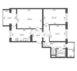 3-к квартира, вторичка, 66м2, 2/9 этаж