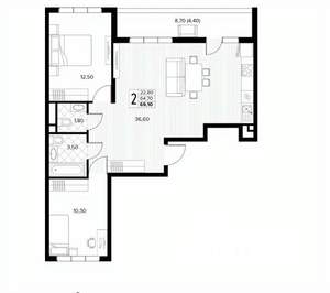 2-к квартира, вторичка, 69м2, 4/8 этаж