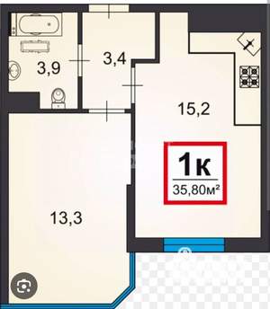 1-к квартира, вторичка, 36м2, 6/16 этаж