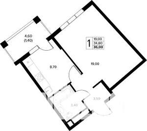 1-к квартира, строящийся дом, 36м2, 6/8 этаж