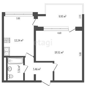 1-к квартира, вторичка, 51м2, 6/12 этаж