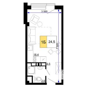 1-к квартира, строящийся дом, 25м2, 2/9 этаж