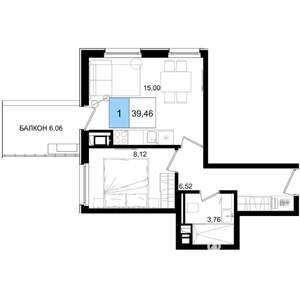 1-к квартира, строящийся дом, 39м2, 8/8 этаж