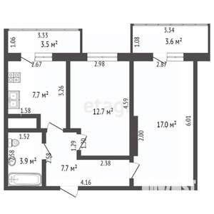 2-к квартира, вторичка, 56м2, 6/9 этаж