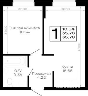 1-к квартира, строящийся дом, 36м2, 3/4 этаж