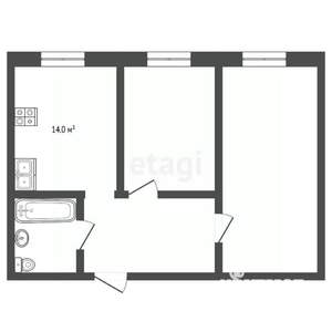 2-к квартира, вторичка, 53м2, 12/15 этаж