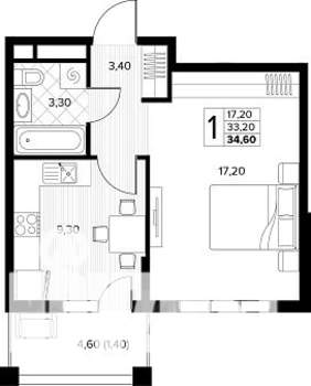 1-к квартира, строящийся дом, 35м2, 5/8 этаж