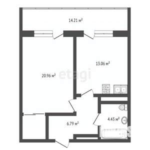 1-к квартира, вторичка, 59м2, 2/7 этаж