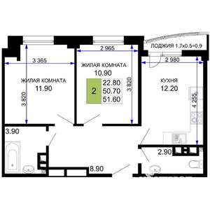 2-к квартира, вторичка, 51м2, 4/9 этаж