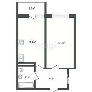 1-к квартира, вторичка, 43м2, 9/16 этаж