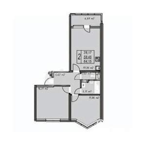 2-к квартира, сданный дом, 60м2, 14/14 этаж