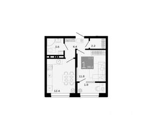 1-к квартира, вторичка, 36м2, 1/12 этаж