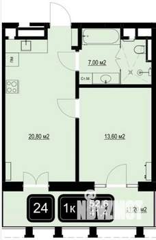 1-к квартира, вторичка, 53м2, 2/9 этаж