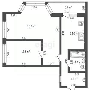 2-к квартира, вторичка, 62м2, 9/9 этаж