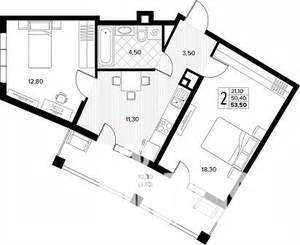 2-к квартира, вторичка, 54м2, 7/8 этаж