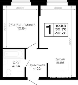 1-к квартира, строящийся дом, 36м2, 1/4 этаж