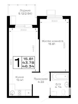 1-к квартира, вторичка, 46м2, 2/4 этаж