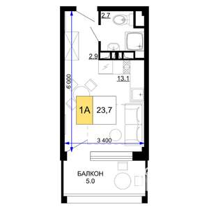 1-к квартира, строящийся дом, 24м2, 2/9 этаж