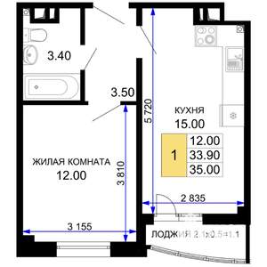 1-к квартира, вторичка, 35м2, 3/12 этаж