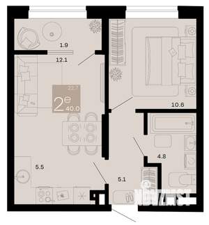 2-к квартира, вторичка, 40м2, 7/8 этаж