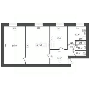 3-к квартира, вторичка, 64м2, 1/5 этаж